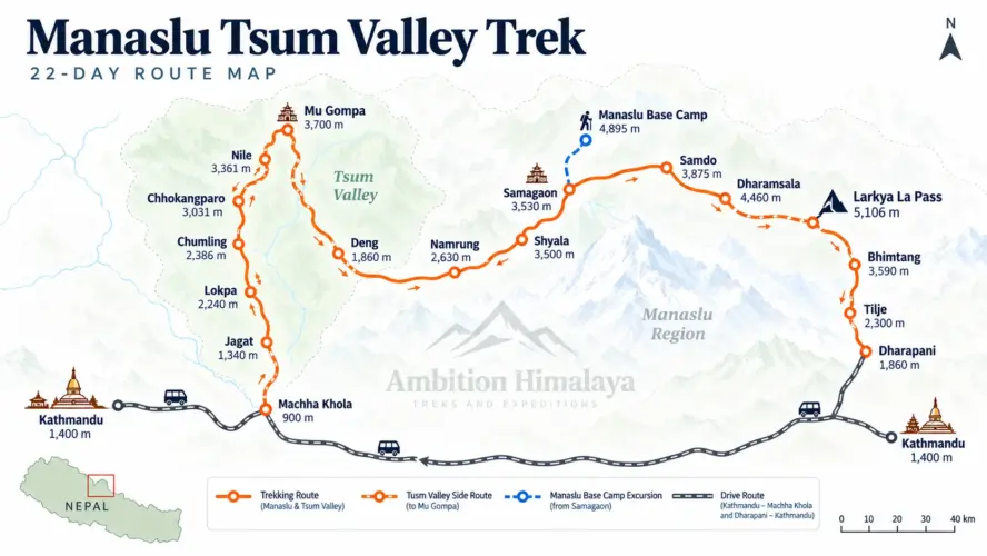 Manaslu Tsum Valley Trek Route