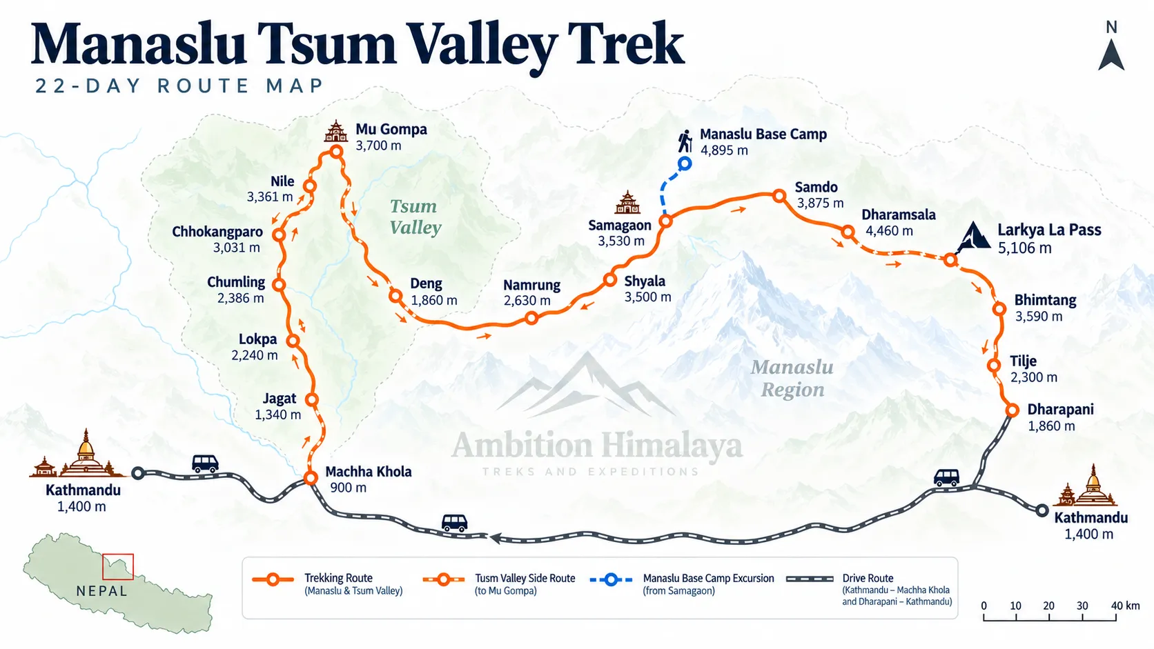 Manaslu Tsum Valley Trek Route